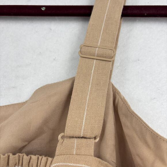 Skies Are Blue Crop Tank Top Size L Beige Stripe Linen Blend Smocked Back - Picture 7 of 11